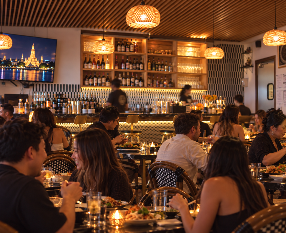 Guests dining at Four Regions Thai Cuisine, a Thai restaurant serving the Greater Houston area